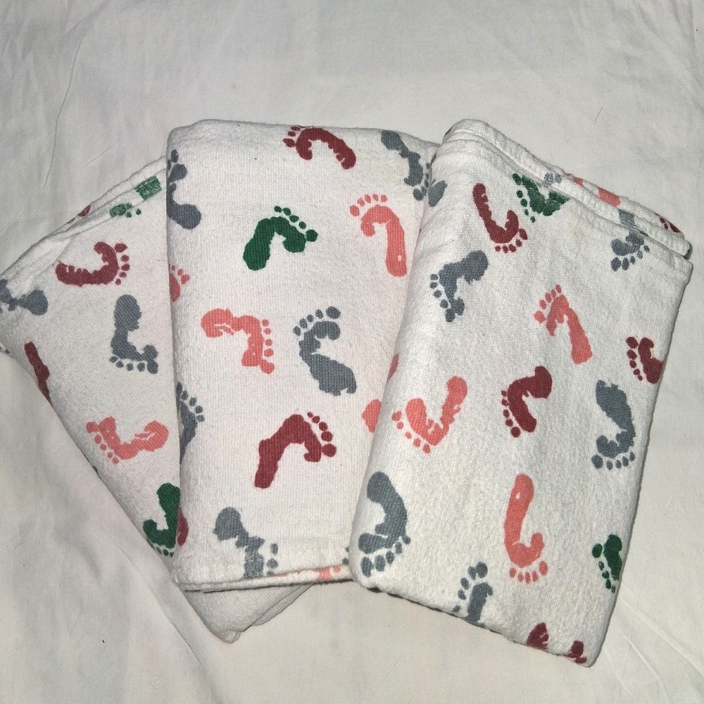 Standard Textile White Cotton Footprint‎ Baby Washcloths Set of 3